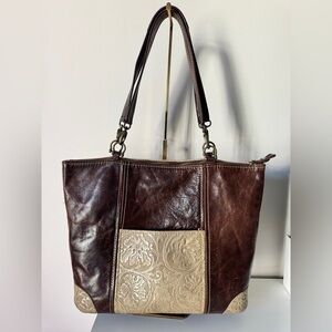 Texas Carpet Bagger Traveling Tinker Brown Leather and Suede Bag